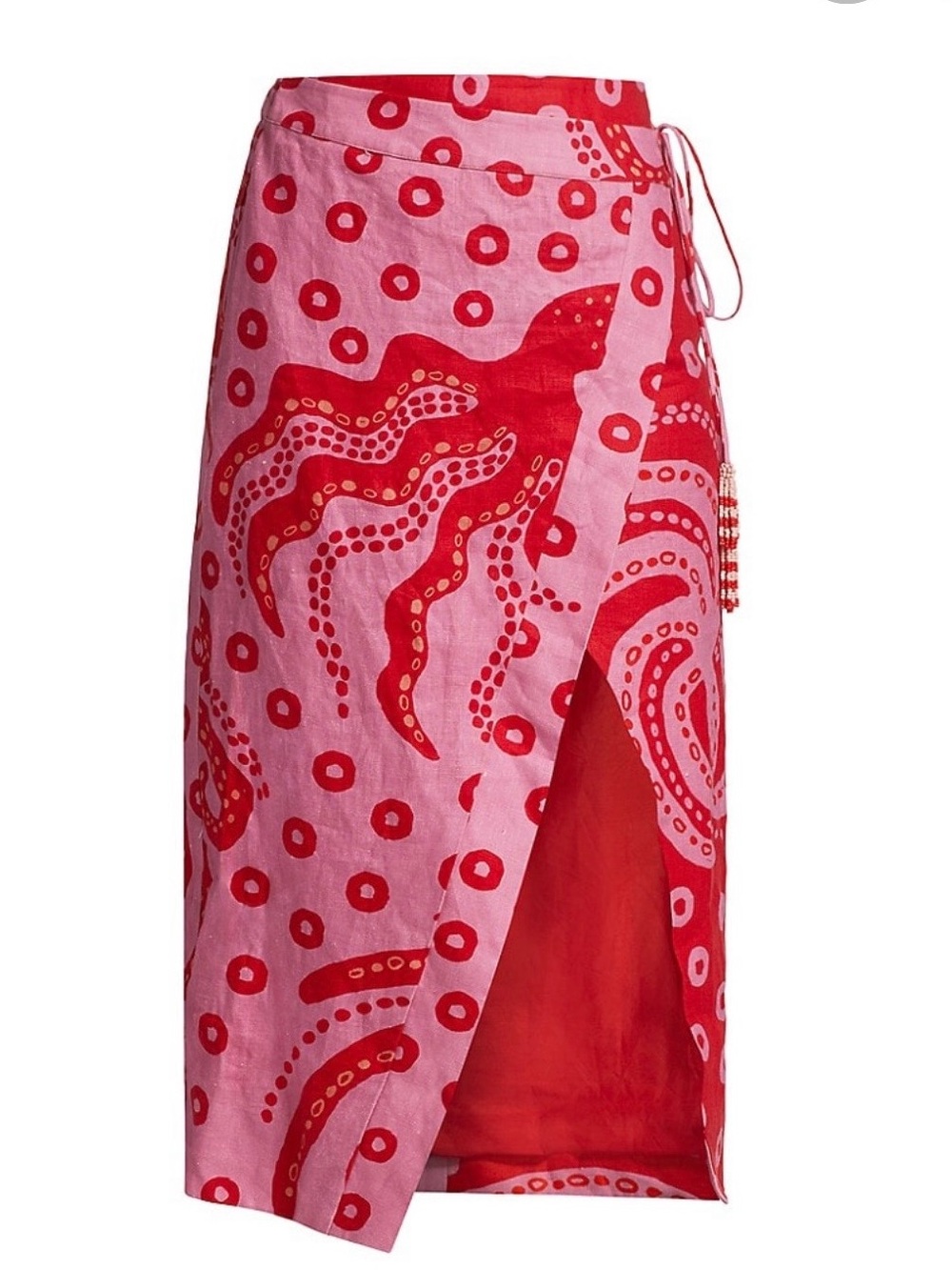 Farm Rio Octo Cool Red/Pink Linen Wrap Skirt